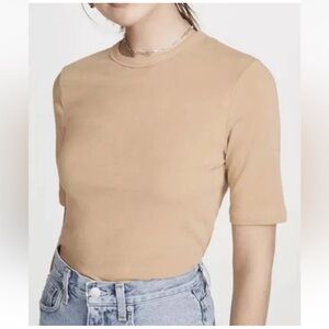 Agolde Women's Sz XS Tan 3/4 Sleeve Fitted Top Elie T-Shirt